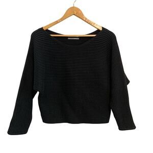 By Anthropologie Black Ribbed Knit Cropped Sweater